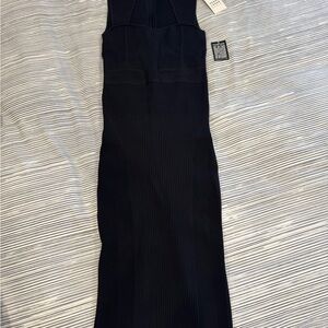 Herve Leger Sleek Black Ribbed Sleeveless Midi Dress